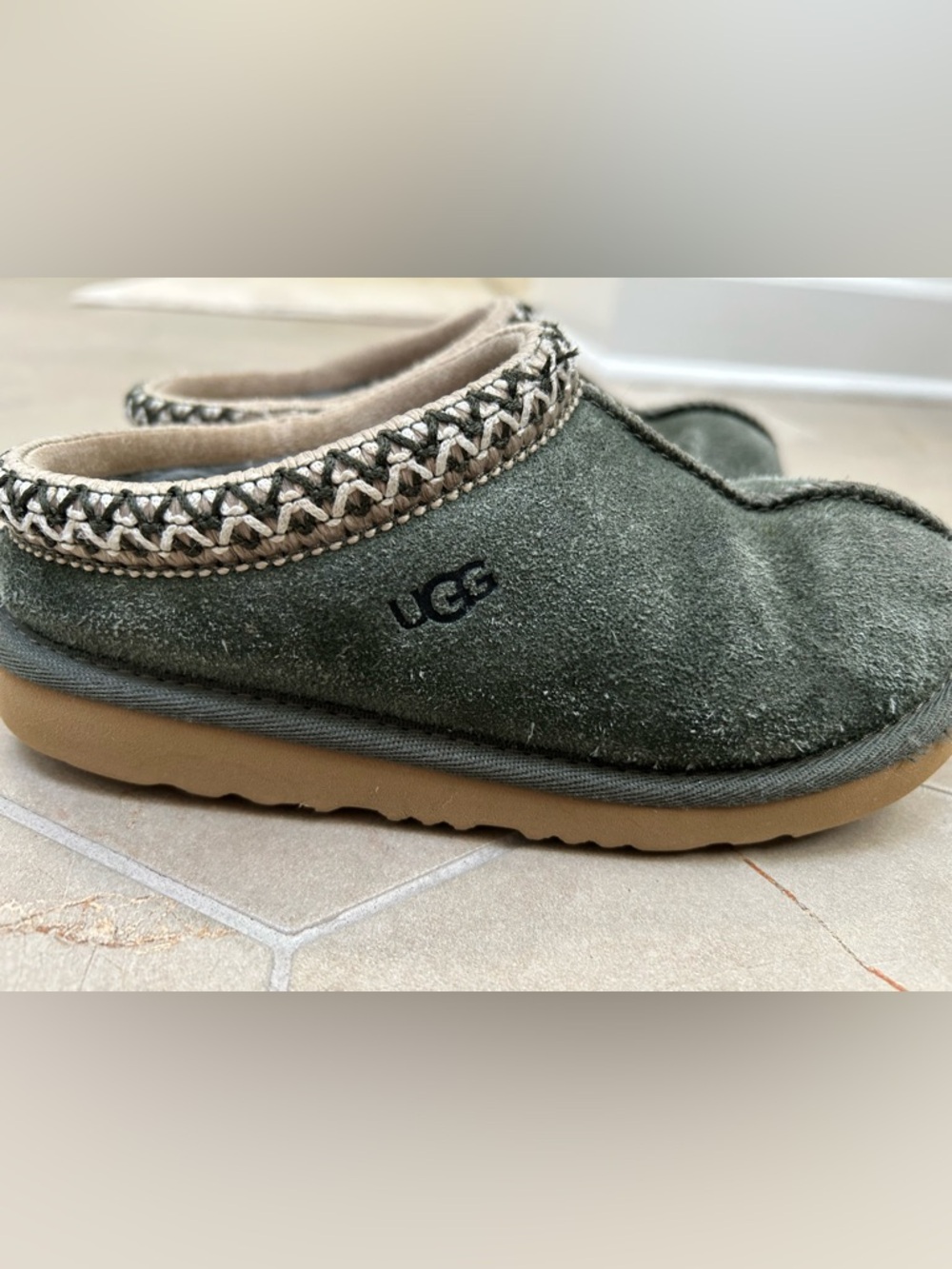 UGG Kids' Tasman II Suede Clog Slippers- Olive green